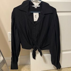 Black dressy tie front top NWT